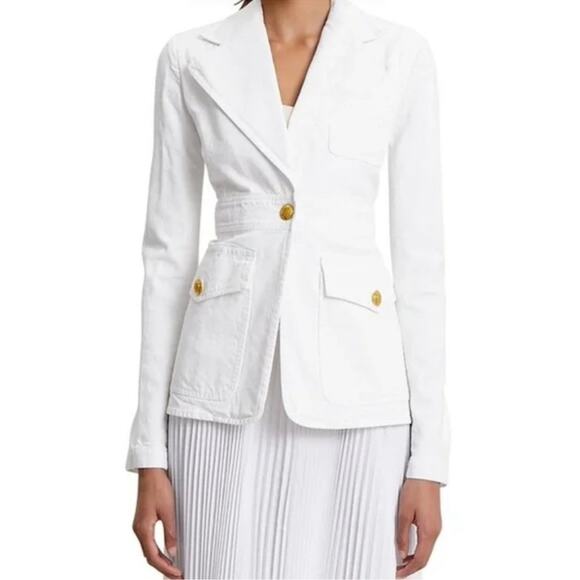 A.L.C. Women’s Amelia II White Denim Collared Gold One Button Blazer Jacket Sz 2 - Picture 14 of 14